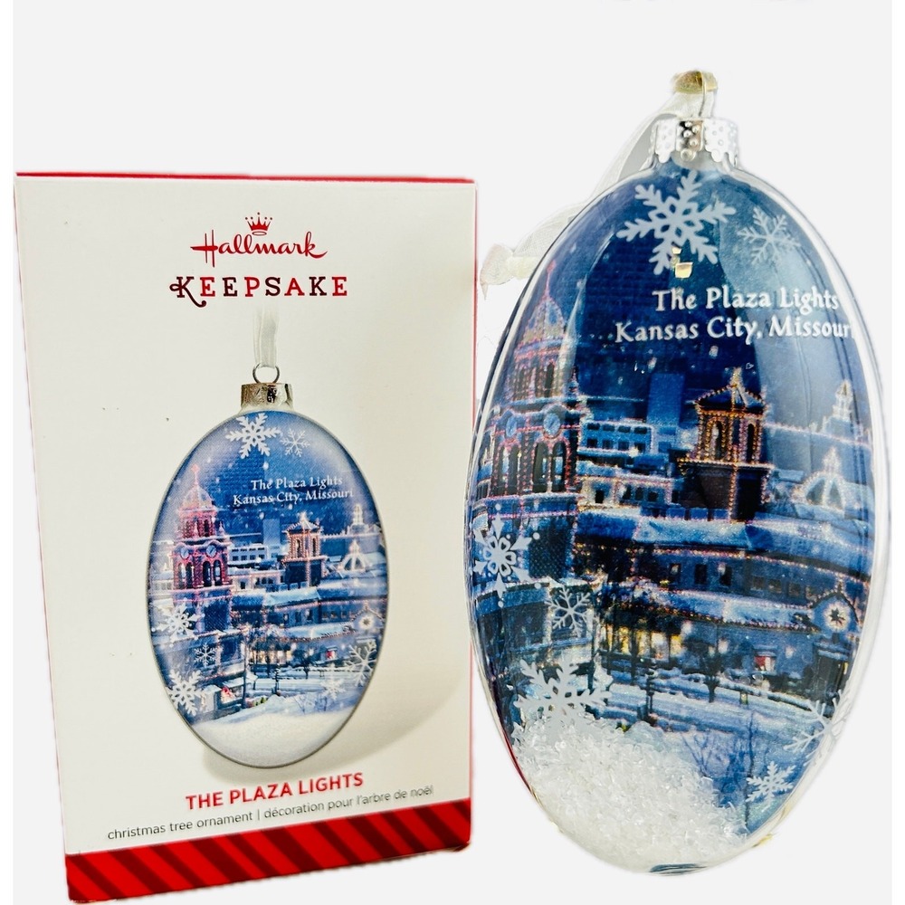 Hallmark THE PLAZA LIGHTS 2014 Keepsake Ornament‎ Kansas City MO Glass Snow